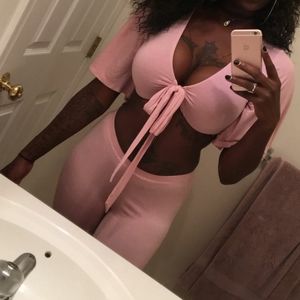 Blush Tie Crop Top Pants Set